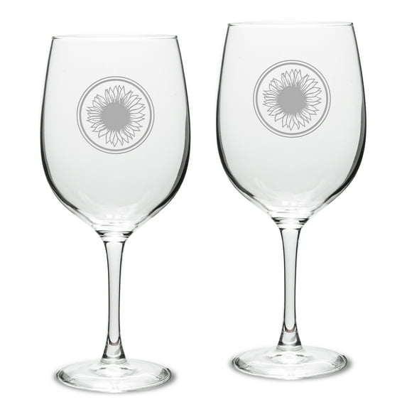 Sunflower Deep Etched Classic Red Wine Glass Set of 2
