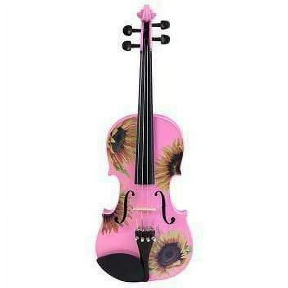 Sunflower Delight Pink Glitter Violin Outfit w Brazilwoodod Bow Case Pearl Fine Tuners Rosin Strings Set Up