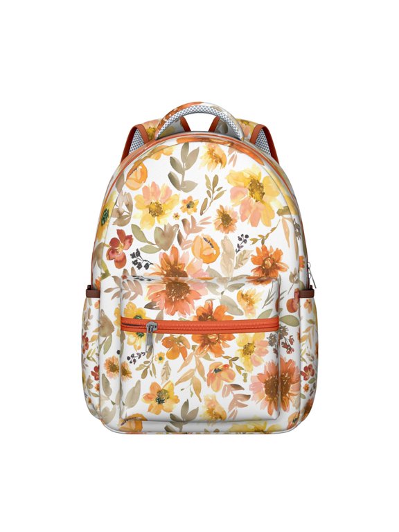 "Sunflower Design Crochet Backpack - Handmade-Look Flowers Print School Backpack, Bohemian Floral Bookbag with Fringe Details"
