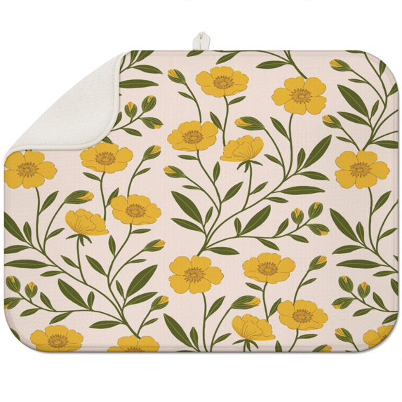 Sunflower Design Kitchen Dish Drying Mat, Foldable Microfiber Rack Pad, Absorbent 18x24 Inch Counter Mat for Daily Use