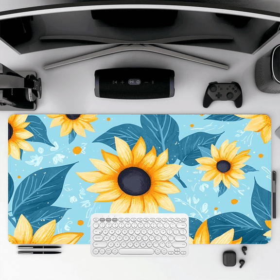 Sunflower Design Rubber Mouse Pad 35.4 x 15.8 inches for Office Desk and Gaming Setup