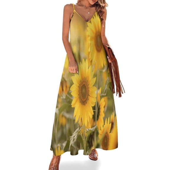 Sunflower Design Sleeveless Dress Woman Fashion Long Dresses Women's Summer Suit Dress 2025