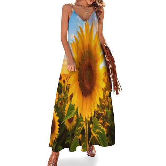 Sunflower Design Sleeveless Dress Woman Fashion Long Dresses Women's Summer Suit Dress 2025