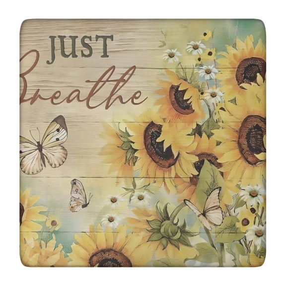 Sunflower Design Square Tablecloth with Elastic Edge, Durable and Easy-Clean Polyester for Kitchen or Patio, 36x36 Inch