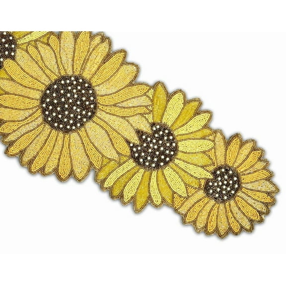 Sunflower Design Table Runner, Handmade Beads Table Runner, Luxury Floral Tableware 13X36 Inches