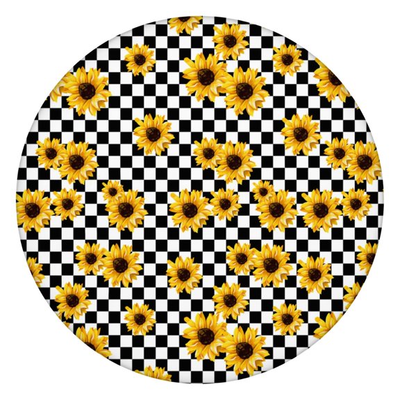 Sunflower Design Tablecloth with Elastic Hem for Round Tables, Fade-Resistant Polyester, Fits 44-52 Inch Tables