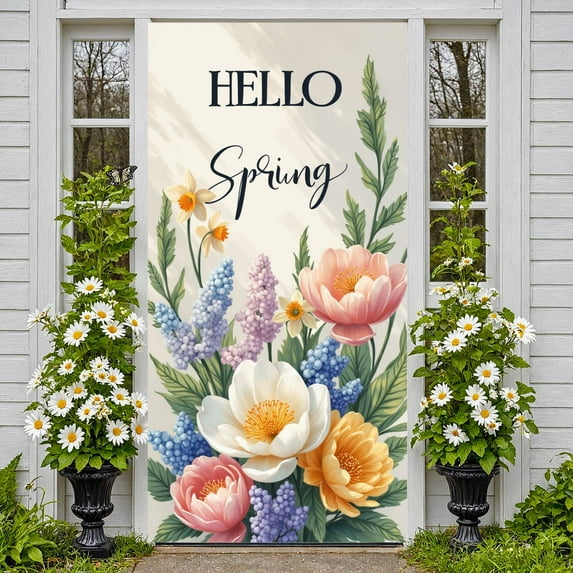 Sunflower Design Welcome Banner Daisy Pattern Sunflower Backdrop Bee Decor Green Background Nature Background for Home Decoration Garden Party Outdoor Event