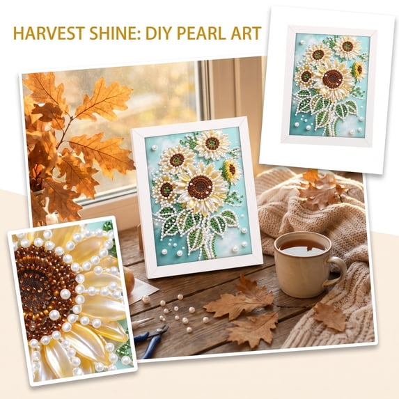 Sunflower Diamond Art 7 Inch Pearl Diamond Art for Adults Small Framed Wall Art 5D Diamond Painting Kit Beginner Friendly Floral Canvas Wall Art Fall Home Decor, 1 Pack