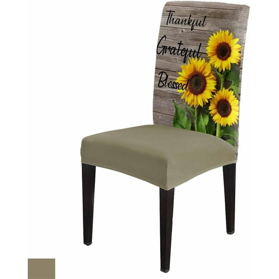 Sunflower Dining Room Chair Covers Set of 4, Farmhouse Plants Vintage Wood Grain Stretch Chair Slipcovers Removable Washable Seat Cover Chair Protectors for Kitchen Home, Hotel Banquet