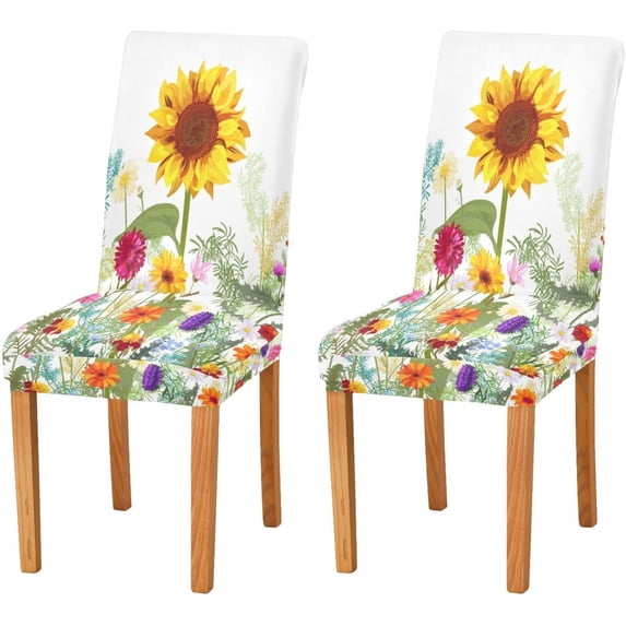 Sunflower Dining Room Chair Covers Set of 4, Stretch Chair Slipcovers Removable Washable Chair Protector Cover for Kitchen, Dining Room, Holiday Party, Home Decor