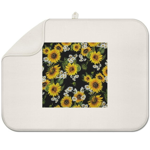 Sunflower Dish Drying Mat for Kitchen Sink, 18x24 Inch Foldable Microfiber Pad, Absorbent Rack Mat for Countertop or Tabletop Use