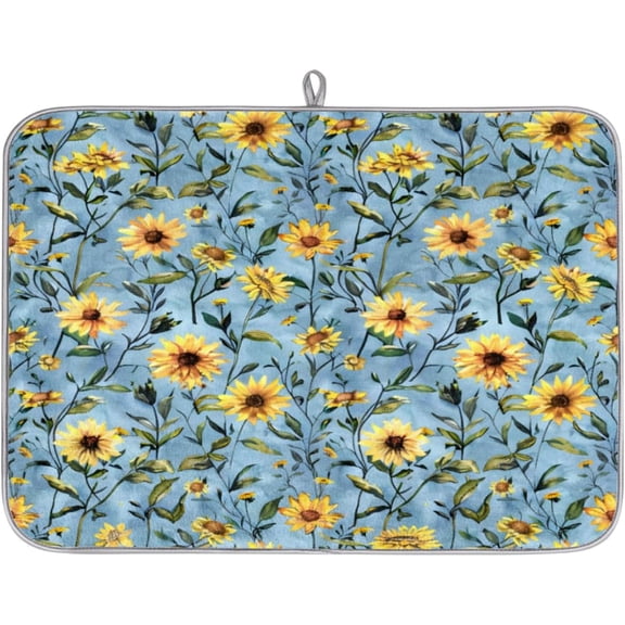 Sunflower Dish Drying Mats for Kitchen Counter, Quick Dry Dish Mat 16 x 18 Inches, Dishes Draining Mats Foldable Dish Rack Pad, Sunflower