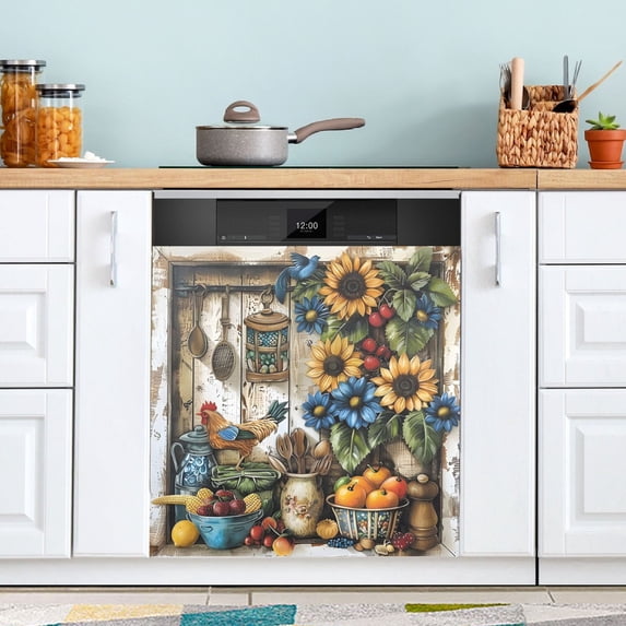 Sunflower Dishwasher Magnet Cover Reuseable Refrigerator Magnet Cover Decal Kitchen Fridge Microwave Stickers Hoilday Party Decor 23 x 26 inch