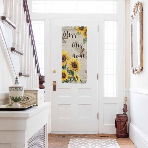 Sunflower Door Curtains for Door Window, French Sidelight Front Back Door Curtains With Tieback, Yellow Floral Kitchen Rod Pocket Drapes Panel, 25"x40"