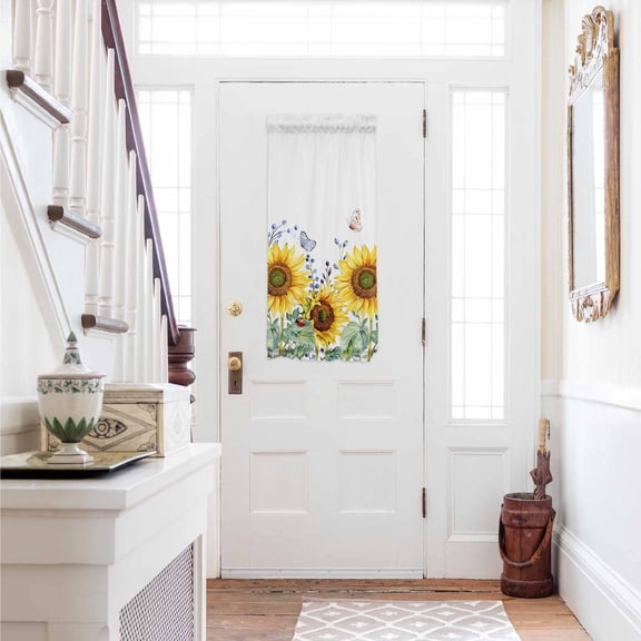 Sunflower Door Curtains for Door Window, French Sidelight Front Back Door Curtains With Tieback, Yellow Floral Summer Botanical Kitchen Rod Pocket Drapes Panel, 25"x40"