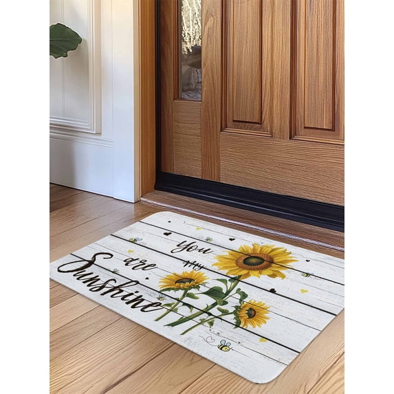 Sunflower Door Mat Indoor Outdoor Entrance,Non Slip Small Rug for Kitchen Bathroom Entryway Rug,Pastoral Farmhouse Botanical Floral Wooden Washable Doormat Floor Mat 18x30 Inch