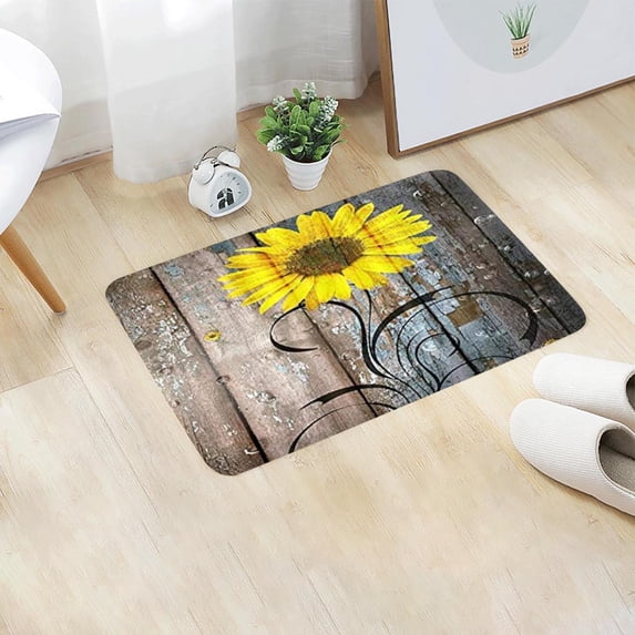 Sunflower Doormat Rug, Usavan Soft Non-Slip Polyester Floor Mat, Machine Washable Anti-Slip Carpets for Bedroom Bathroom Home Decor