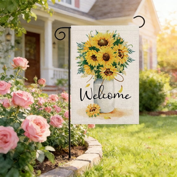 Sunflower Double-Sided Garden Flag, 17.7x11.8in Outdoor Yard Porch Decoration for Spring and Summer Welcome