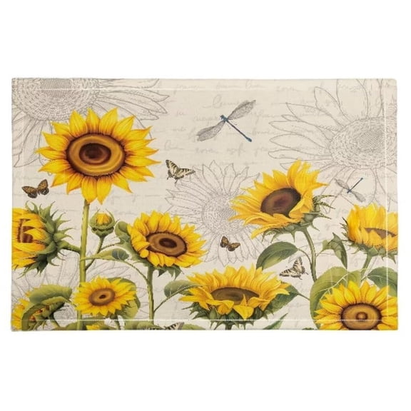 Sunflower Draonfly Print 18 x 12 inch PU Leather Absorbent Dish Drainer Pad Rectangle Dish Drying Mat for Kitchen Countertops Sinks