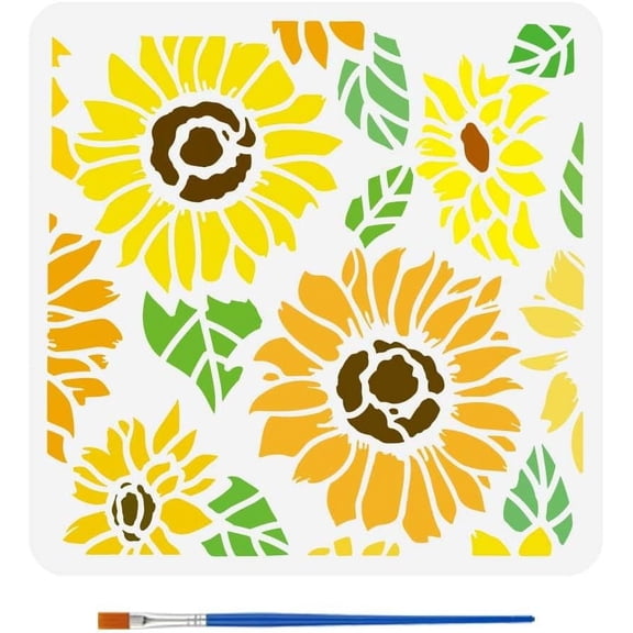 Sunflower Drawing Stencil with Paint Brush 11.8x11.8 inch Reusable Sunflower Painting Template for DIY DIY Crafts on Wood Wall Fabric Furniture
