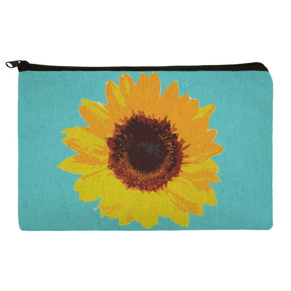 Sunflower Drawing on Blue Background Makeup Cosmetic Bag Organizer Pouch
