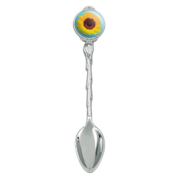 Sunflower Drawing on Blue Background Novelty Collectible Demitasse Tea Coffee Spoon