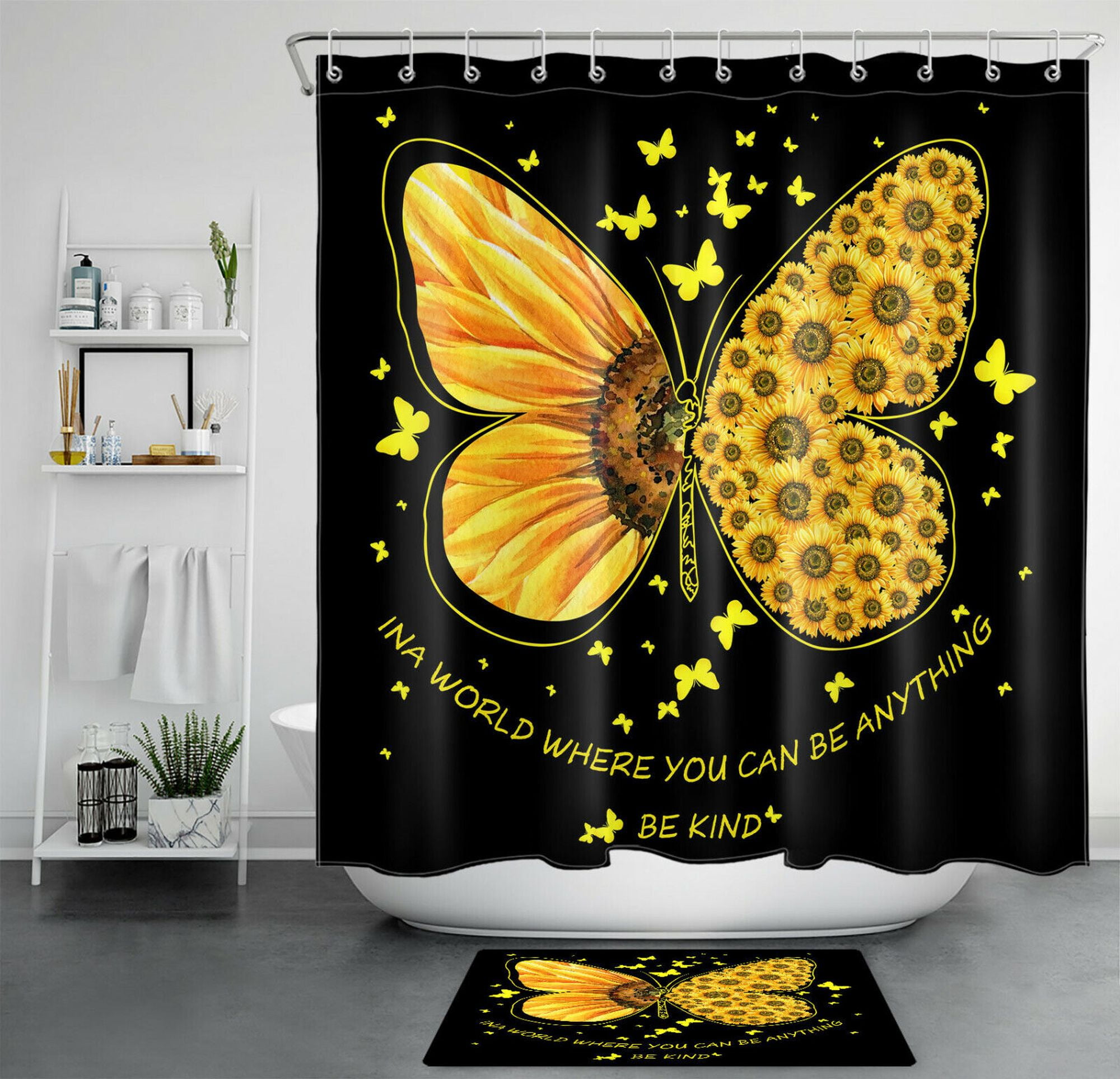 Sunflower Dreams: Whimsical Butterfly Shower Curtain for Quirky ...