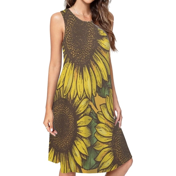 Sunflower Dress Elegant Party Dresses Evening Dresses Women Dress Sleeveless Dress Ladies Dresses