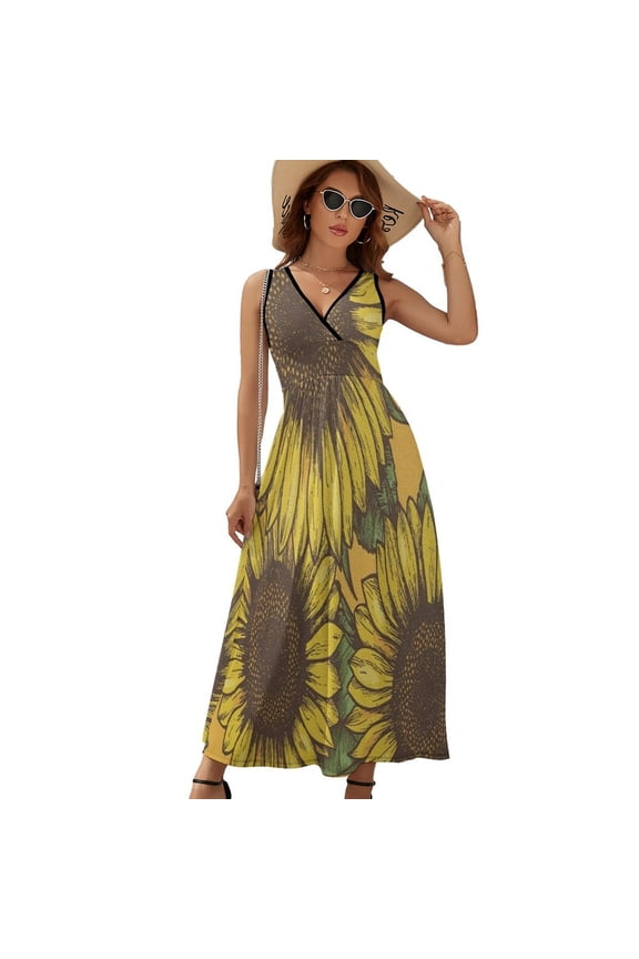 Sunflower Dress Summer Street Style Bohemia Long Dresses Female Sleeveless Printed Maxi Dress