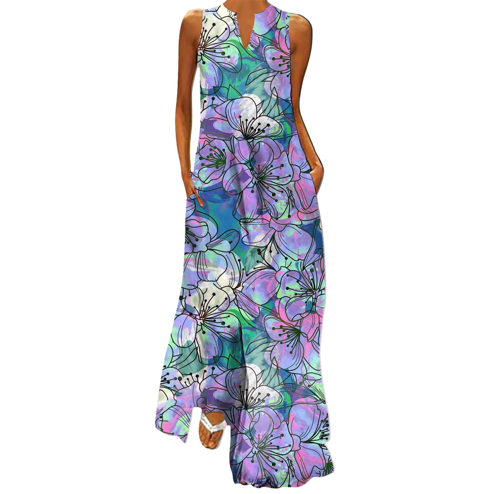 knee length dresses for ladies Sunflower Print Button Down Sleeveless Dress