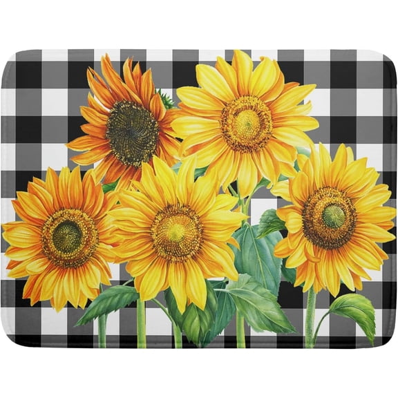 Sunflower Drying Mats for Kitchen Counter 18×24 Inch Black and White Buffalo Plaid Sunflower Large Drying Mat for Dishes Microfiber Dish mat Rack Mat Drainer Pad Washable Absorbent Dry Mat
