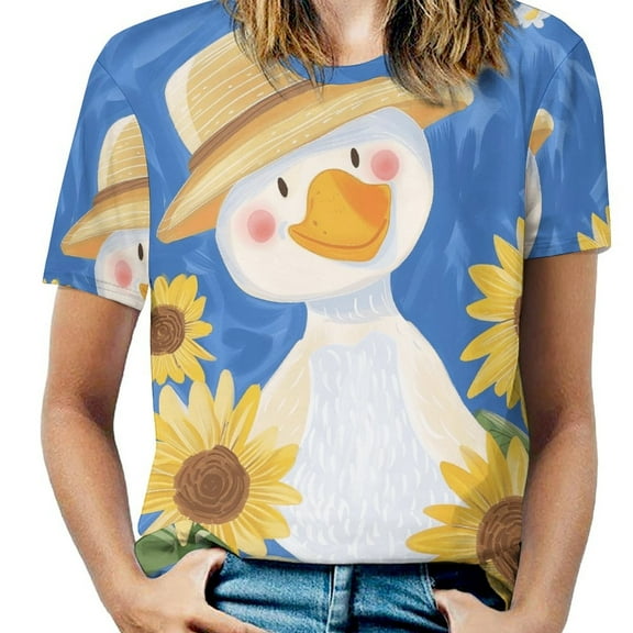Sunflower Duckling Print Women's Short Sleeve Tops Casual Blouses T Shirt