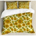 thumbnail image 1 of Sunflower Duvet Cover Set, Funky Style Sunflower in Pastel Colors Old Fashioned Nostalgic Vintage Print, Decorative 3 Piece Bedding Set with 2 Pillow Shams, Calking Size, Green Yellow, by Ambesonne, 1 of 3