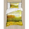 thumbnail image 1 of Sunflower Duvet Cover Set, Landscape a Golden Yellow Field and Distant Hill Sunset Colors Agriculture, Decorative 2 Piece Bedding Set with 1 Pillow Shams, Twin Size, Orange Yellow, by Ambesonne, 1 of 3