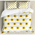 thumbnail image 1 of Sunflower Duvet Cover Set, Sunflower Pattern on a White Background Vibrant Nature Elements Simple Seasonal Art, Decorative 3 Piece Bedding Set with 2 Pillow Shams, Queen Size, Yellow, by Ambesonne, 1 of 3