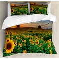 thumbnail image 1 of Sunflower Duvet Cover Set Queen Size, Farmland Theme Summer Season Harvest Pattern Sunset Scenery Pastoral Photography, Decorative 3 Piece Bedding Set with 2 Pillow Shams, Multicolor, by Ambesonne, 1 of 3