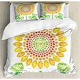 thumbnail image 1 of Sunflower Duvet Cover Set, Round Flower Mandala Design Diamond and Pearl Print, Decorative 3 Piece Bedding Set with 2 Pillow Shams, Calking Size, Yellow White and Green, by Ambesonne, 1 of 3