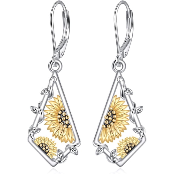 Sunflower Earrings 925 Sterling Silver Leverback Dangle Earrings Boho Sunflower Earrings for Women