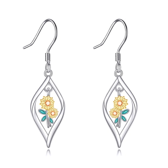 Sunflower Earrings 925 Sterling Silver Sunflower Dangle Earrings Flower Jewelry Gifts for Women