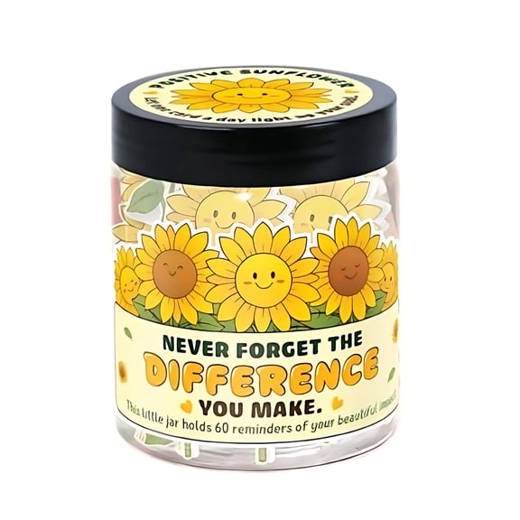 Sunflower Encouragement Jar Gift Set, 60 Uplifting Notes For Motivation And Positivity, Daily Inspiration For Students Teachers Adults, Never Forget The Difference You Make
