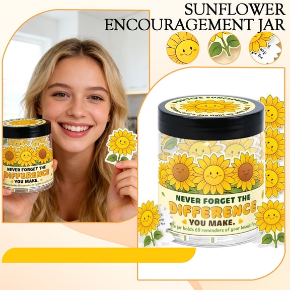 Sunflower Encouragement Jar With 60 Uplifting Notes Stickers & 1 Perfume, Desktop Motivational Decor & Encouraging Gift For Positive Mindset