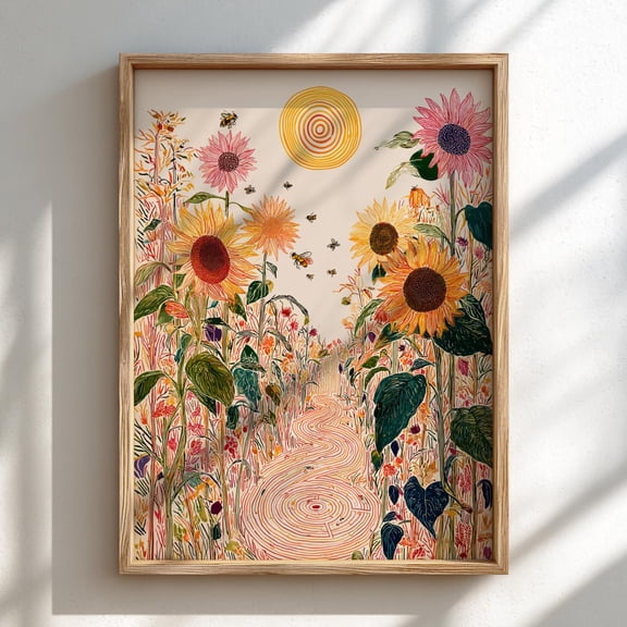 Sunflower Enigma Pastel Sunflower Landscape Poster Whimsical Nature Poster , Poster Print Only