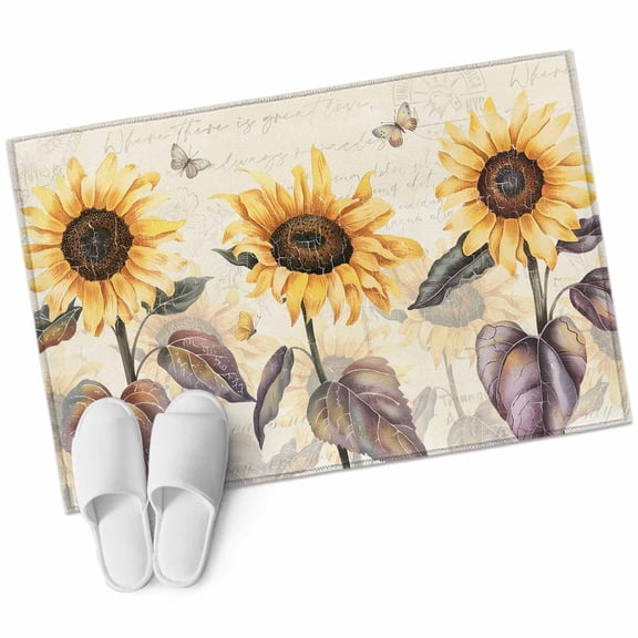 Sunflower Entryway Rug 2x3 Area Rug Washable Indoor Doormat Small Bathroom Rugs Non-Slip Low Pile Accent Throw Rugs Yellow Summer Botanical Floral Farmhouse Floor Carpet for Kitchen Bedroom Entrance