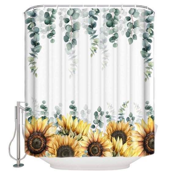 Sunflower Eucalyptus Bathroom Shower Curtains with 12 Hooks Polyester Waterproof Shower Curtain for Stalls and Bathtubs Farmhouse Weeping Botanical Decorative Bathroom Privacy Curtain 36x72 Inches