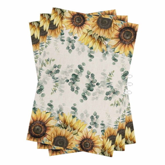Sunflower Eucalyptus Kitchen Towels Set of 3, Water Absorbent Dish Towel, Farmhouse Weeping Botanical Linen Decorative Hand Towels - Quick Drying Cloth for Cooking Baking, 18x28 Inch