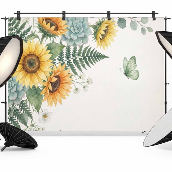 Sunflower Eucalyptus Photography Backdrop 7x5FT, Ferns Leaf Succulents Green Butterfly Photo Backdrops, Background for Photography Studio Photo Studio Background, Back Drop for Photoshoot