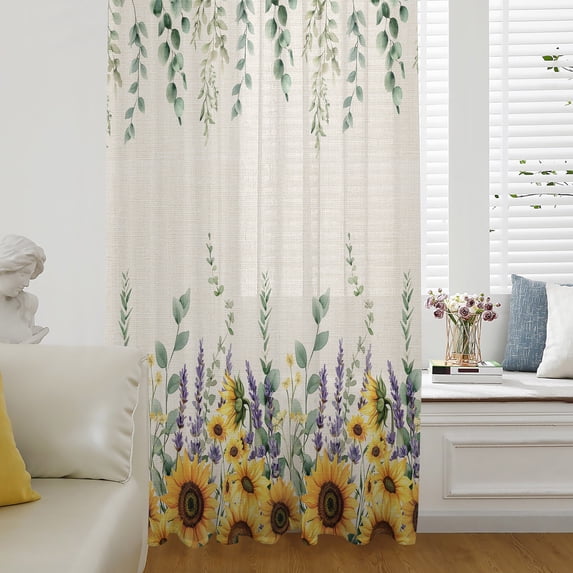 Sunflower Eucalyptus Semi Sheer Curtains Drapes for Living Room,Bedroom ...