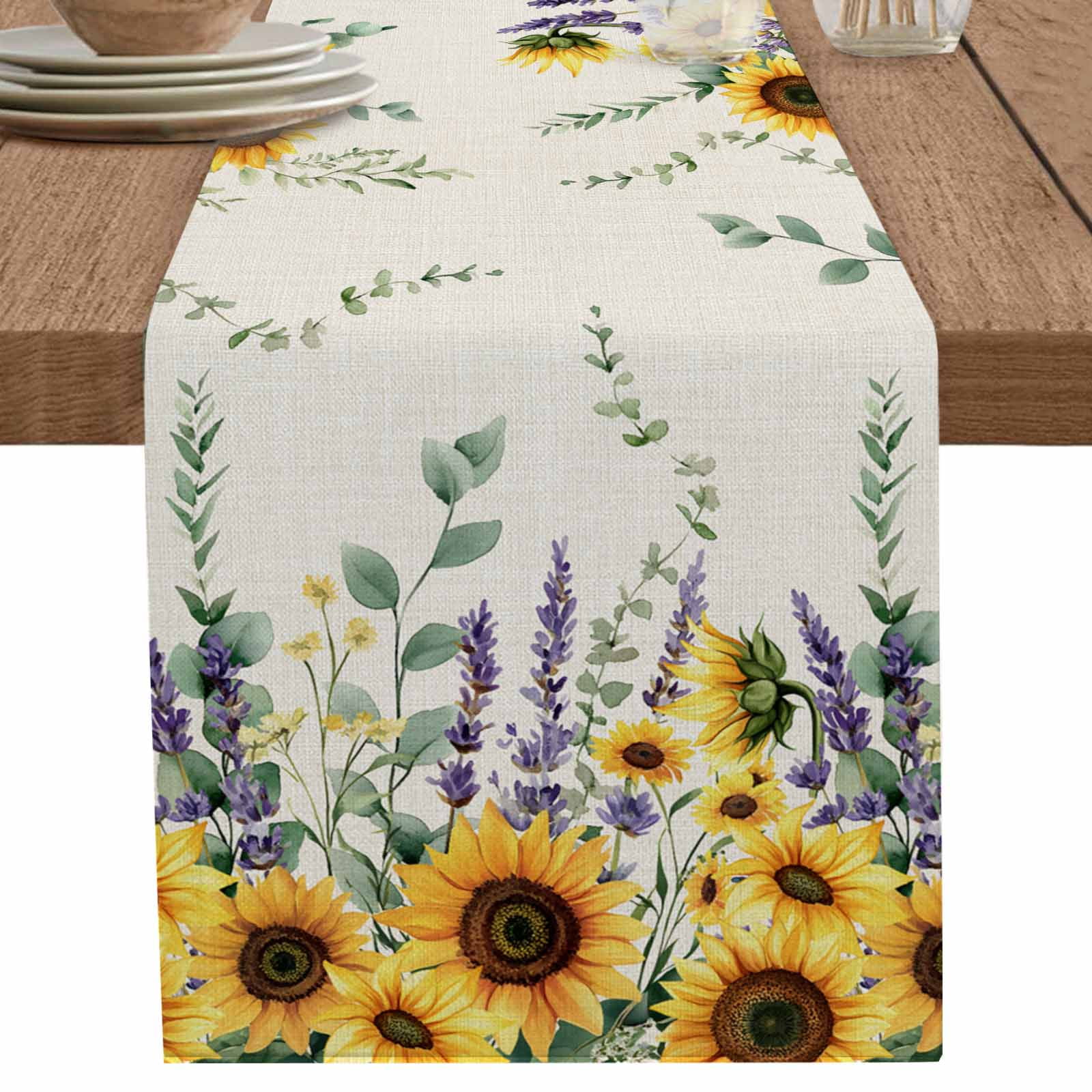 Spring Table Runner 108 Sunflower Eucalyptus Table Runner 108 Inches Long for Dining Table ...