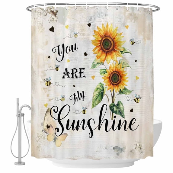 Sunflower Fabric Shower Curtain My Sunshine Bee Floral Washable Shower Curtains for Bathroom, Waterproof Bath Curtain with Hooks Home Decor 72x72in