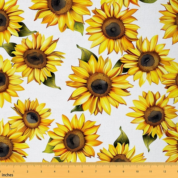 Sunflower Fabric by the Yards,Flowers and Plants Upholstery Fabric for Chairs Sofa,Yellow Floral Decorative Fabric,Botanical Blossom Indoor Outdoor Fabric Quilting,3 Yards,White Yellow